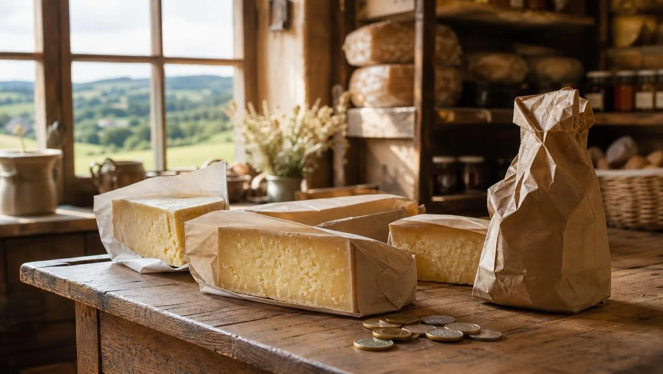Forme di Parmigiano Reggiano sugli scaffali di un magazzino di stagionatura